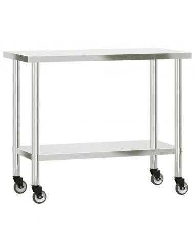 Tavolo Lavoro Cucina con Ripiano 110x55x150 cm Acciaio Inox