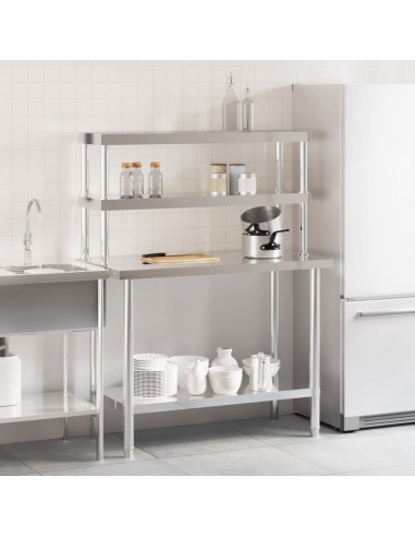 Tavolo Lavoro Cucina con Ripiano 110x55x150 cm Acciaio Inox