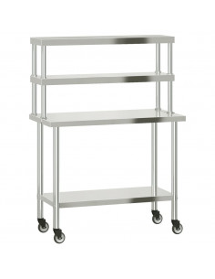 Tavolo Lavoro Cucina con Ripiano 110x55x150 cm Acciaio Inox