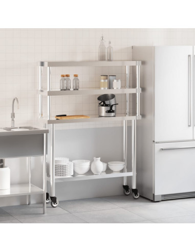 Tavolo Lavoro Cucina con Ripiano 110x30x150 cm Acciaio Inox