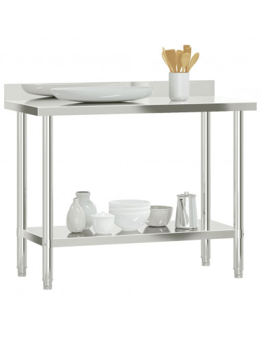 Tavolo Lavoro Cucina con Paraschizzi 110x55x93cm Acciaio Inox