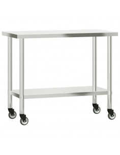Tavolo da Lavoro Cucina con Ruote 110x55x85 cm in Acciaio Inox