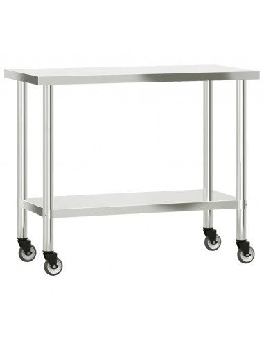 Tavolo da Lavoro Cucina con Ruote 110x55x85 cm in Acciaio Inox