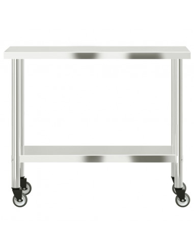 Tavolo da Lavoro Cucina con Ruote 110x55x85 cm in Acciaio Inox