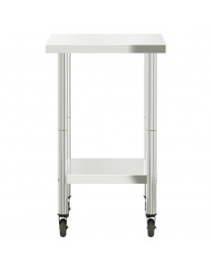 Tavolo da Lavoro Cucina con Ruote 55x55x85 cm in Acciaio Inox