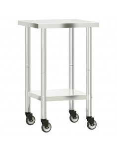 Tavolo da Lavoro Cucina con Ruote 55x55x85 cm in Acciaio Inox 2