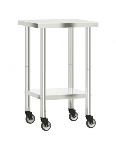 Tavolo da Lavoro Cucina con Ruote 55x55x85 cm in Acciaio Inox