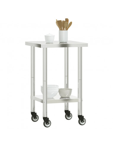 Tavolo da Lavoro Cucina con Ruote 55x55x85 cm in Acciaio Inox