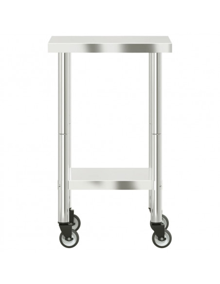 Tavolo da Lavoro Cucina con Ruote 55x55x85 cm in Acciaio Inox