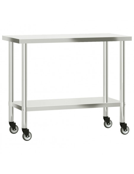Tavolo da Lavoro Cucina con Ruote 110x55x85 cm in Acciaio Inox