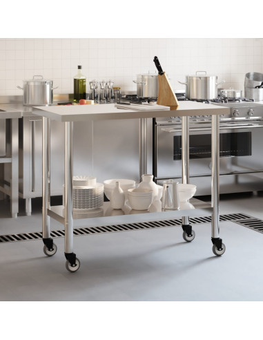 Tavolo da Lavoro Cucina con Ruote 110x55x85 cm in Acciaio Inox