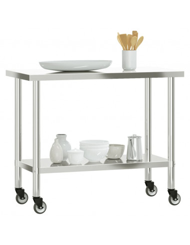 Tavolo da Lavoro Cucina con Ruote 110x55x85 cm in Acciaio Inox