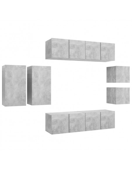 Set di Mobili Porta TV 8 pz Grigio Cemento in Legno Multistrato