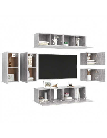 Set di Mobili Porta TV 8 pz Grigio Cemento in Legno Multistrato