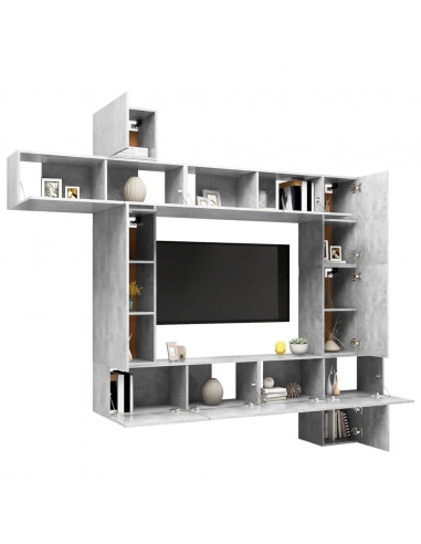 Set di Mobili Porta TV 9 pz Grigio Cemento in Legno Multistrato