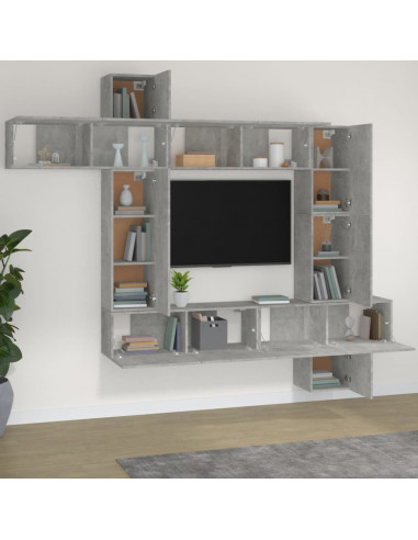 Set di Mobili Porta TV 9 pz Grigio Cemento in Legno Multistrato