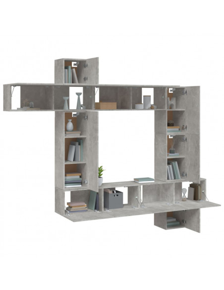 Set di Mobili Porta TV 9 pz Grigio Cemento in Legno Multistrato