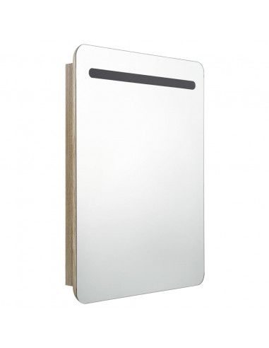 Armadietto Bagno con Specchio e LED Rovere 60x11x80 cm