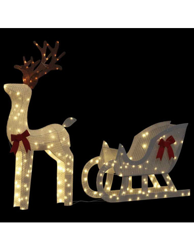 Decorazione Natalizia Renna e Slitta 100 LED Bianco Freddo