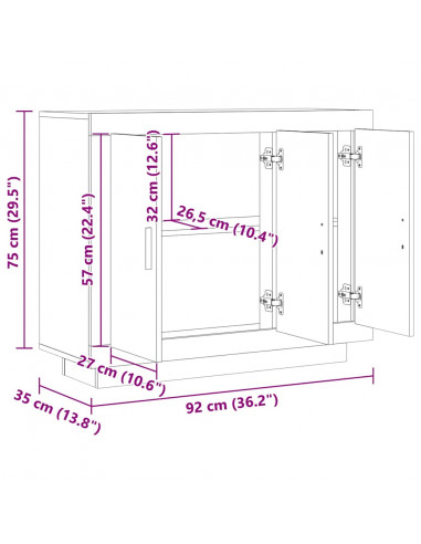 Credenza Legno Antico 92x35x75 cm in Legno Multistrato