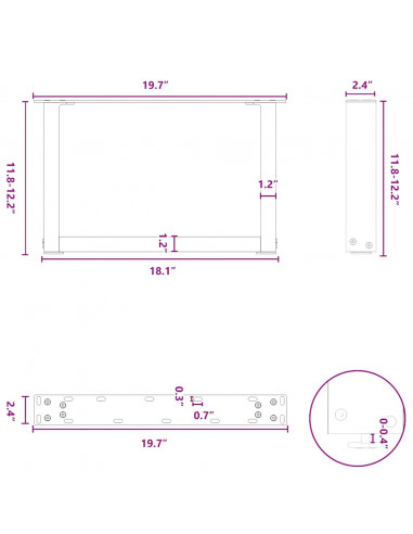 Gambe Tavolino da Caffè a U 2 pz Bianco 50x(30-31)cm in Acciaio
