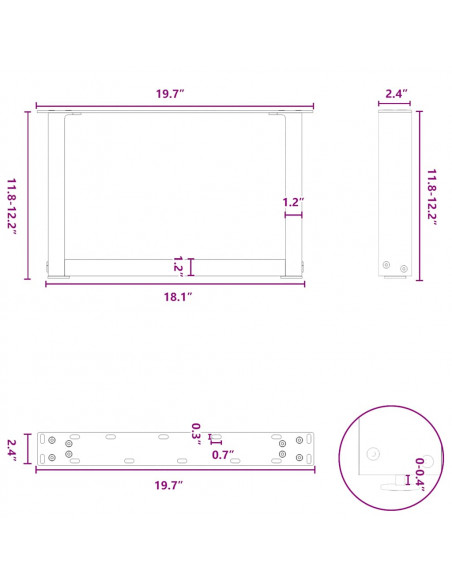 Gambe Tavolino da Caffè a U 2 pz Bianco 50x(30-31)cm in Acciaio