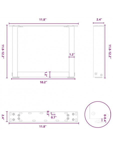 Gambe Tavolino da Caffè a U 2 pz Bianco 30x(30-31)cm in Acciaio