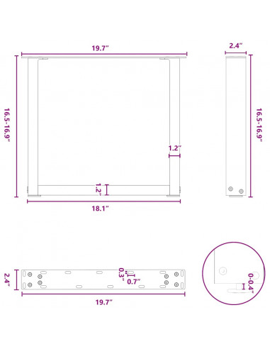 Gambe Tavolino Caffè a U 2 pz Nero 50x(42-43) cm in Acciaio