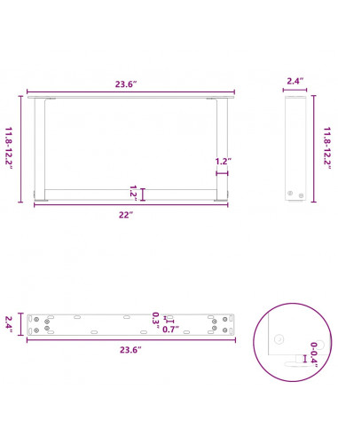 Gambe Tavolino Caffè a U 2 pz Antracite 60x(30-31)cm in Acciaio