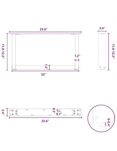 Gambe Tavolino Caffè a U 2 pz Antracite 60x(30-31)cm in Acciaio