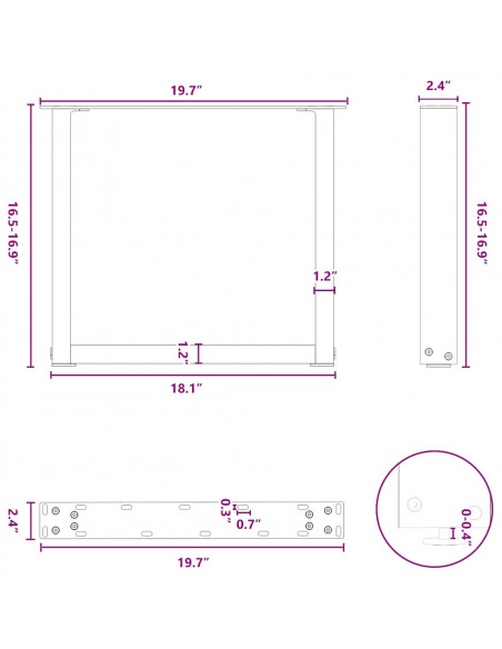 Gambe per Tavolino da Caffè a Forma di U 2 pz Antracite 50x(42-43) cm Acciaio