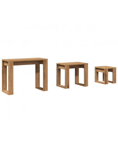 Nido di Tavoli 3 pz Rovere Artigianale in Legno Multistrato
