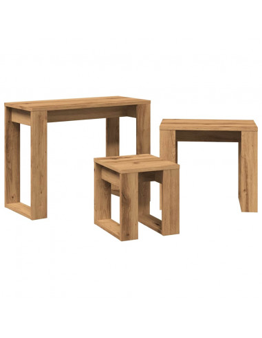 Nido di Tavoli 3 pz Rovere Artigianale in Legno Multistrato