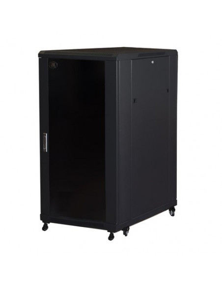 RACK LINK 19'' ARMADIO 22 UNITA'  (A)1166x (L)600x(P)800mm COLORE NERO PORTA VETRO incl. piedini regolabili in altezza e ruote