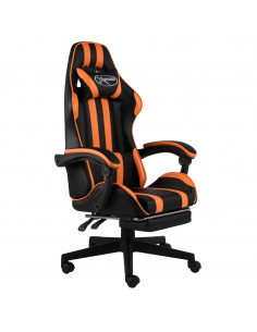 Sedia da Gaming con Poggiapiedi Nero e Arancione in Similpelle