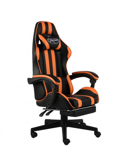 Sedia da Gaming con Poggiapiedi Nero e Arancione in Similpelle