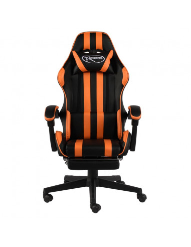 Sedia da Gaming con Poggiapiedi Nero e Arancione in Similpelle