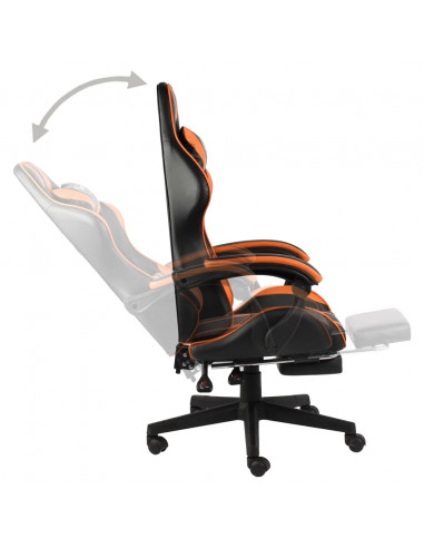 Sedia da Gaming con Poggiapiedi Nero e Arancione in Similpelle