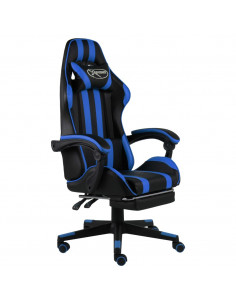 Sedia da Gaming con Poggiapiedi Blu e Nera in Similpelle