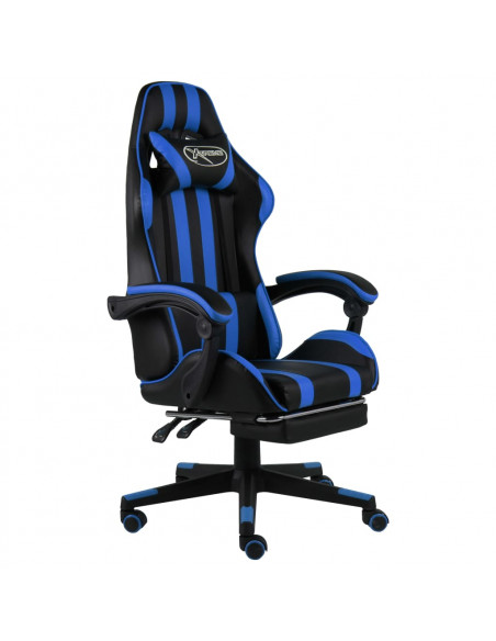 Sedia da Gaming con Poggiapiedi Blu e Nera in Similpelle