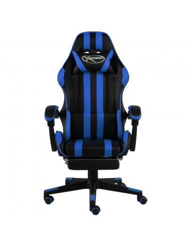 Sedia da Gaming con Poggiapiedi Blu e Nera in Similpelle