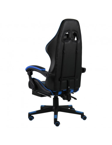 Sedia da Gaming con Poggiapiedi Blu e Nera in Similpelle