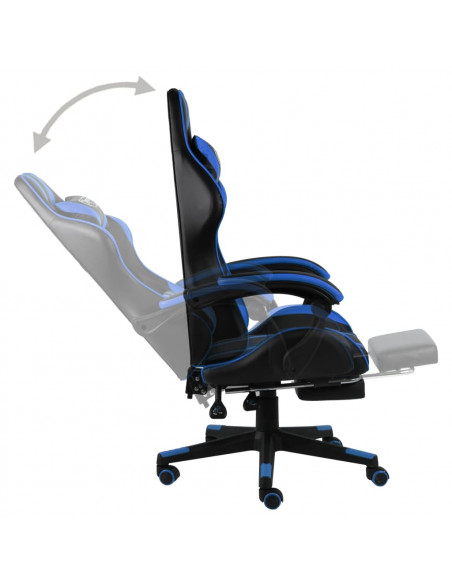 Sedia da Gaming con Poggiapiedi Blu e Nera in Similpelle