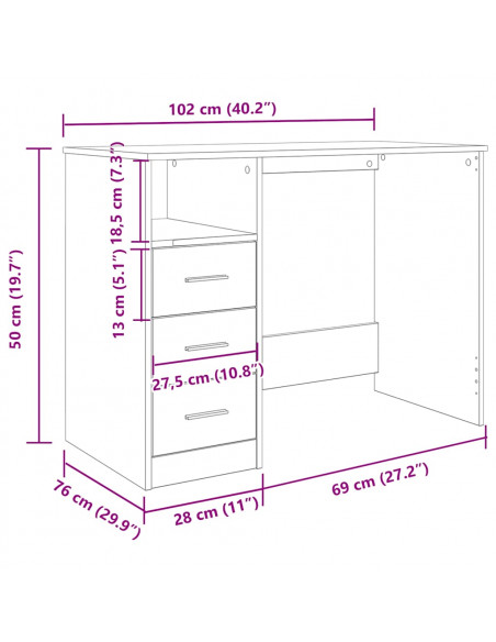 Scrivania Rovere Artigianale 102x76x50 cm in Legno Multistrato