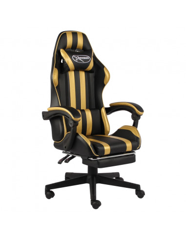 Sedia da Gaming con Poggiapiedi Nero e Oro in Similpelle