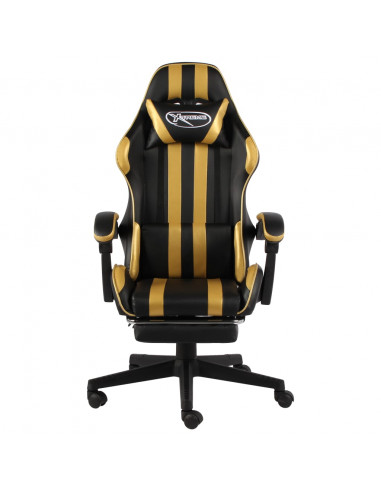 Sedia da Gaming con Poggiapiedi Nero e Oro in Similpelle