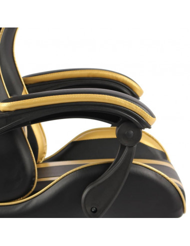 Sedia da Gaming con Poggiapiedi Nero e Oro in Similpelle