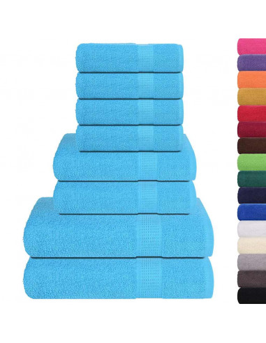 Set Asciugamani 8 pz Turchesi 360 gsm 100% Cotone