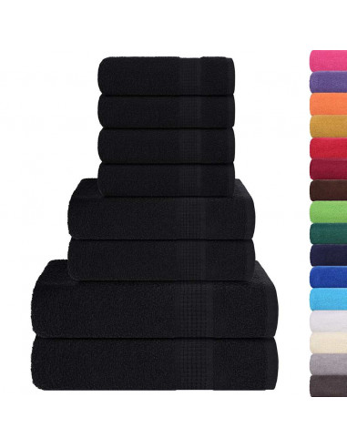 Set Asciugamani 8 pz Neri 360 gsm 100% Cotone