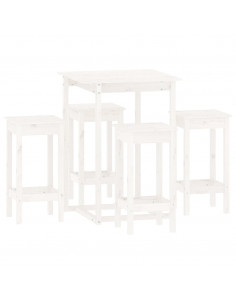 Set da Bar 5 pz Bianco in Legno Massello di Pino